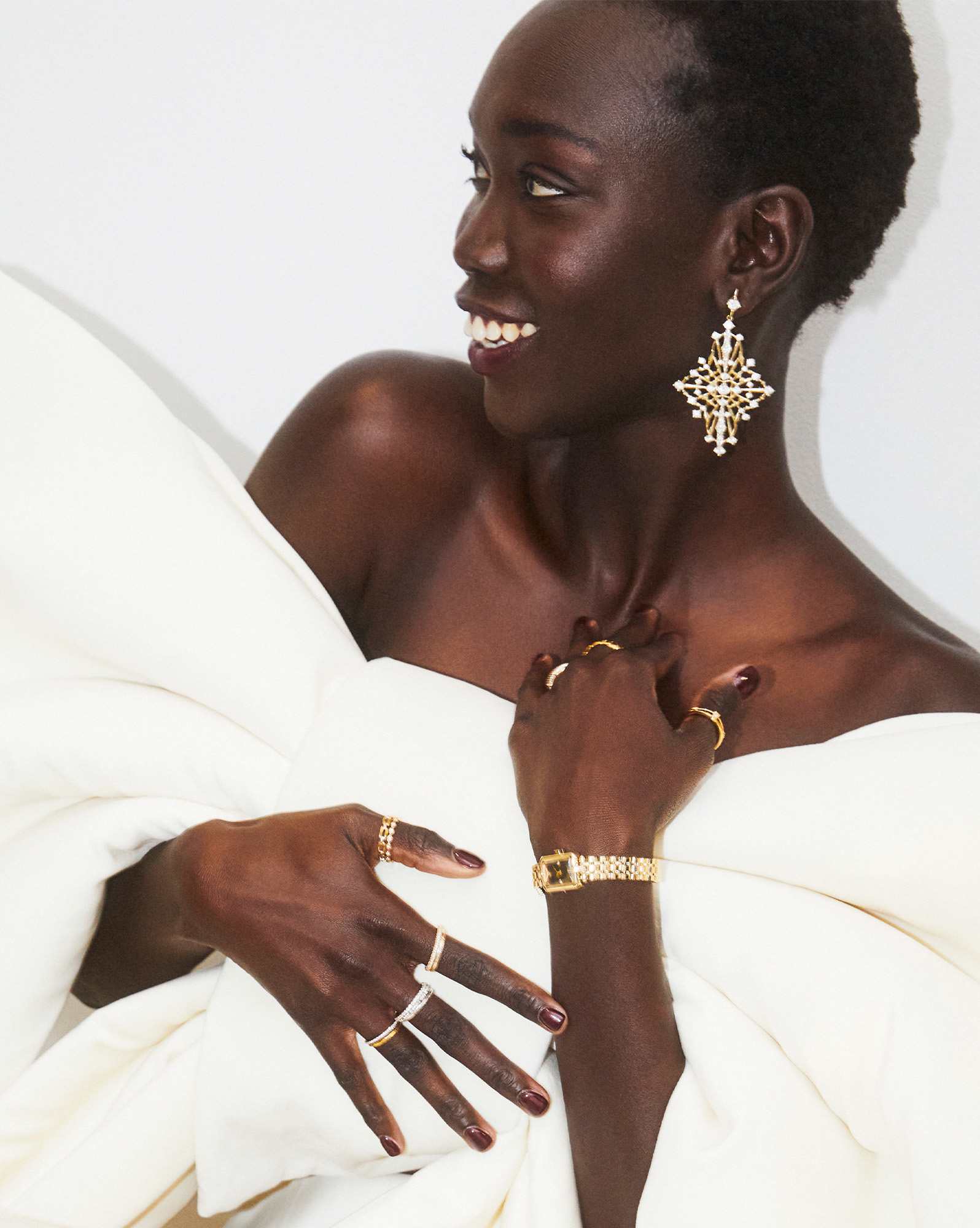 Rosalie Gold Statement Earrings in White CZ