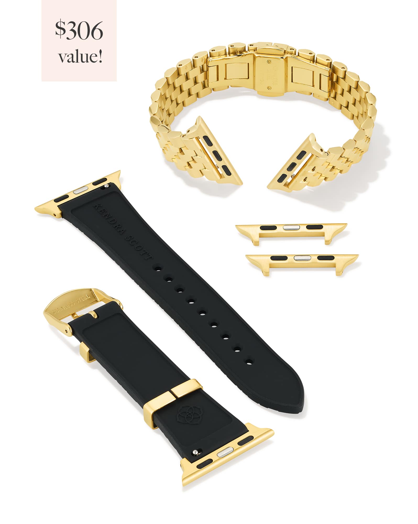 Alex 5 Link and Silicone Watch Band Set in Gold Mix and Black Silicone