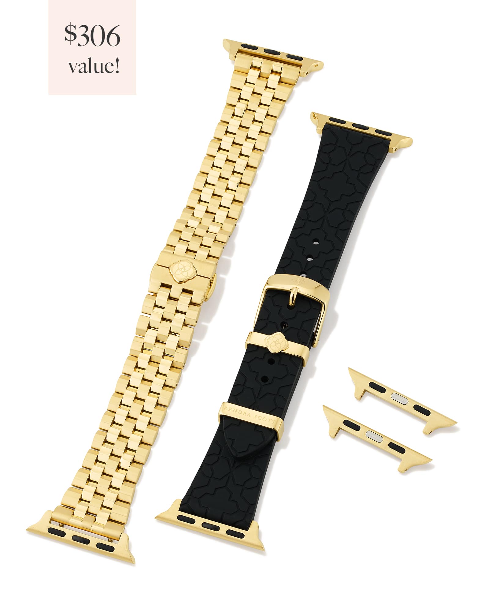 Alex 5 Link and Silicone Watch Band Set in Gold Mix and Black Silicone
