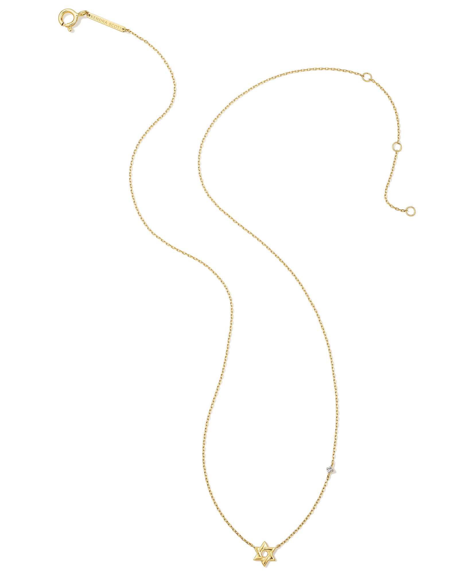 Tiny Star of David 14k Yellow Gold Pendant Necklace in White Diamond