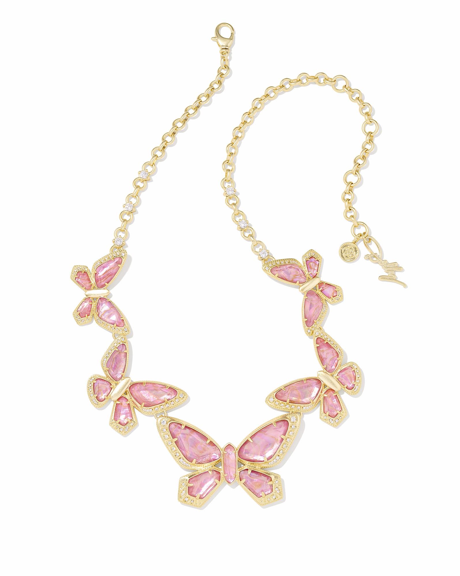 Dolly Parton x Kendra Scott Gold 1974 Butterfly Statement Necklace in Light Pink Iridescent Abalone