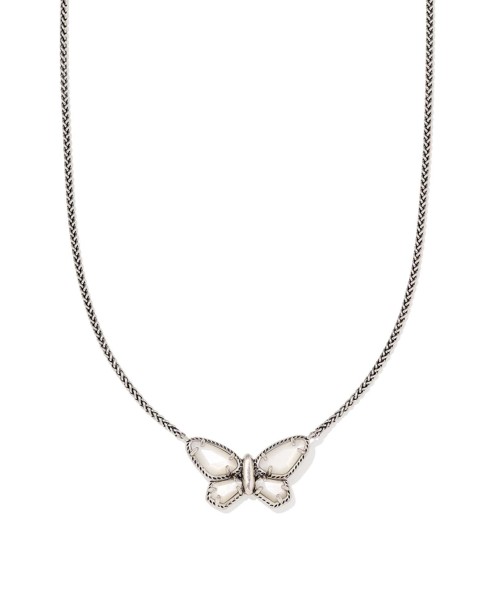 Dolly Parton x Kendra Scott Vintage Silver Butterfly Short Pendant Necklace in Ivory Mother-of-Pearl