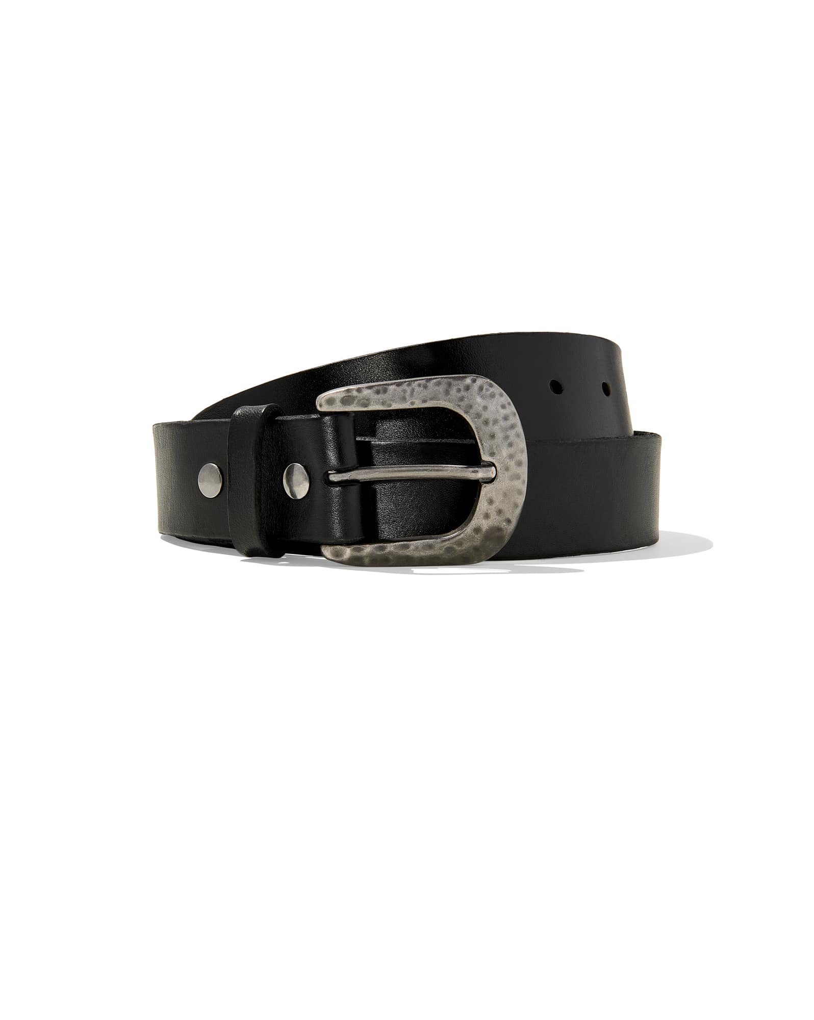 Hammered Buckle Belt in Black Leather