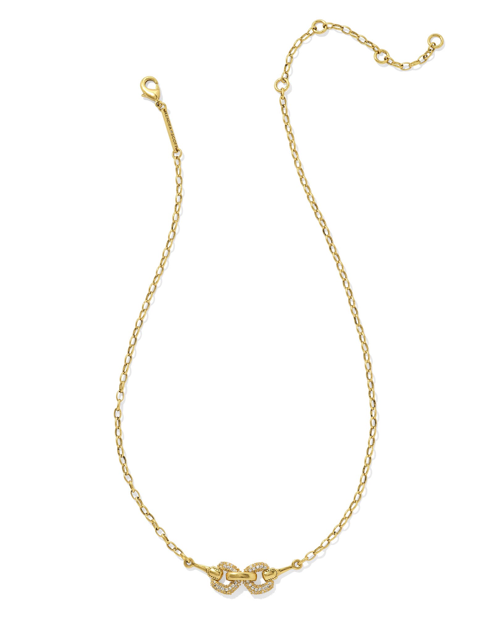 Beau Vintage Gold Pave Short Pendant Necklace in White Crystal