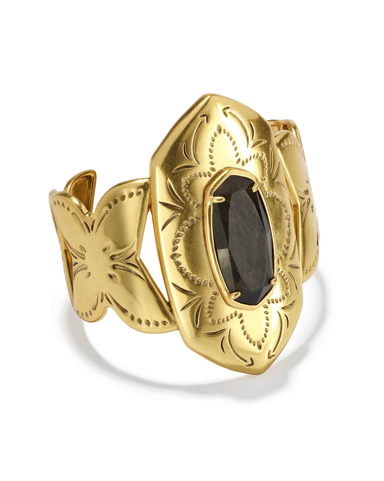 Keziah Vintage Gold Cuff Bracelet in Golden Obsidian