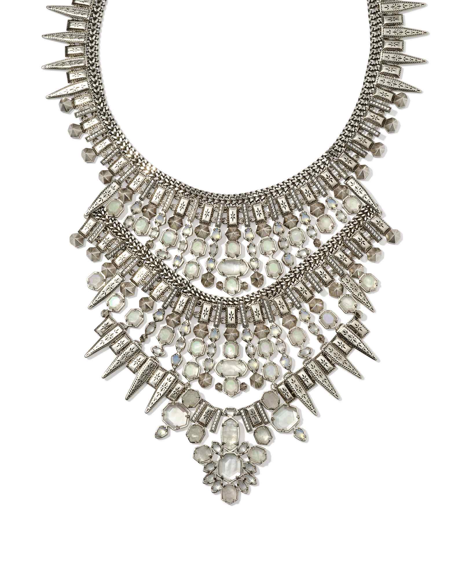Serayah Vintage Silver Statement Necklace in White Mix