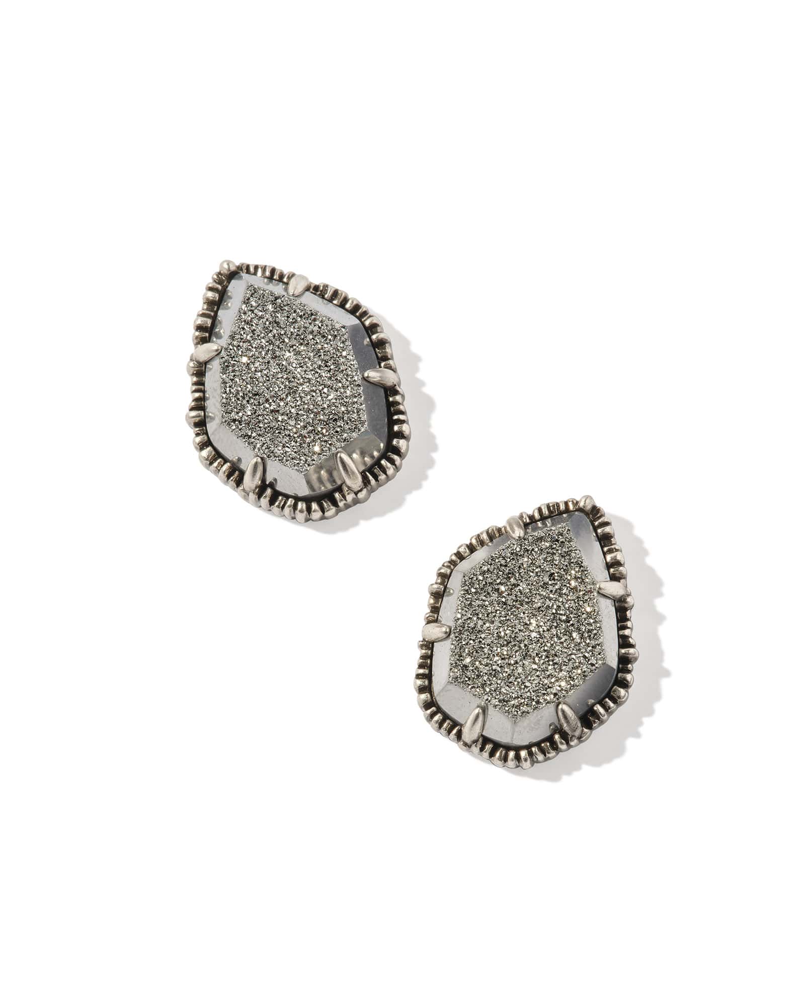 Tessa Vintage Silver Statement Stud Earrings in Platinum Drusy