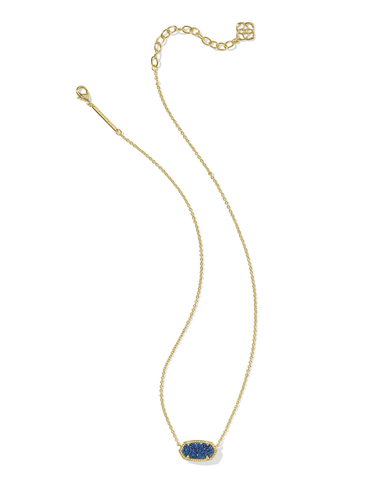 Elisa Gold Short Pendant Necklace in Blue Drusy