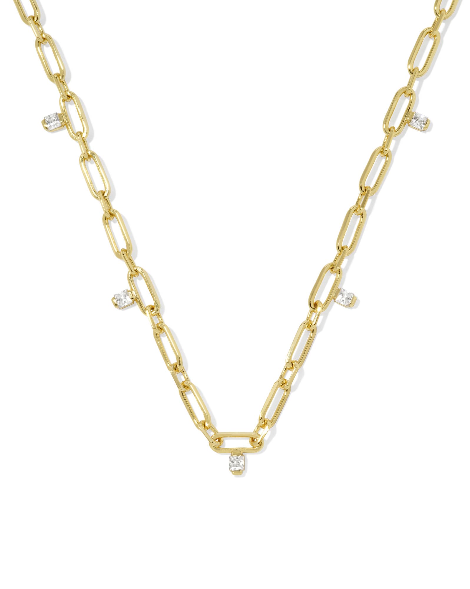 Cecelia Gold Crystal Chain Necklace in White CZ