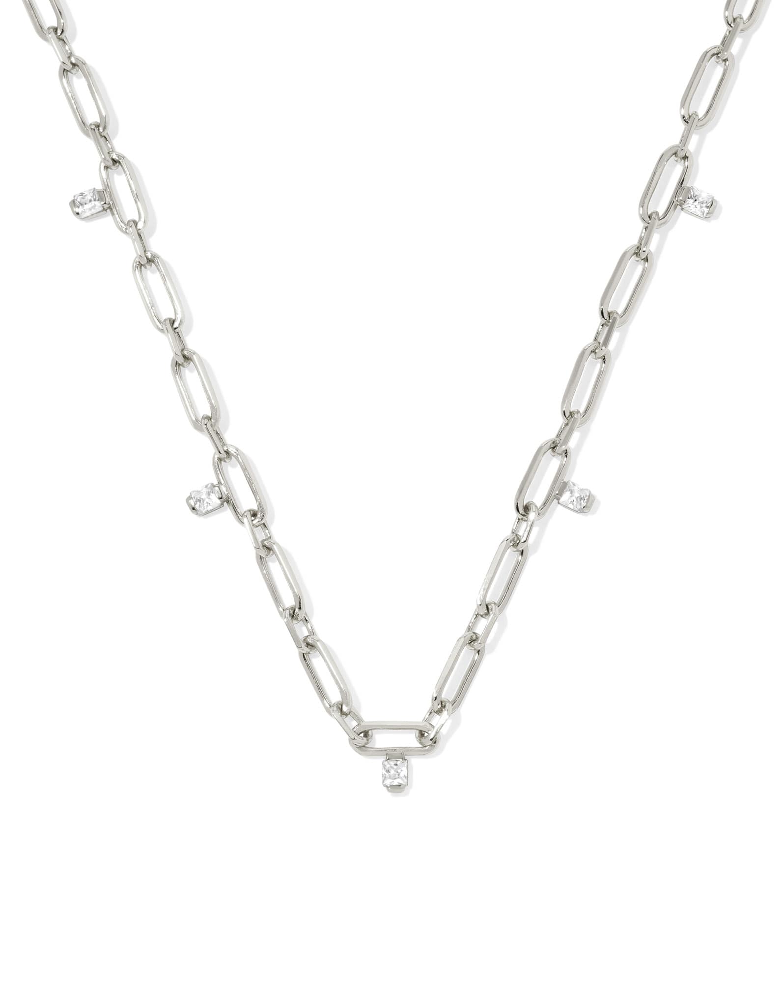Cecelia Silver Crystal Chain Necklace in White CZ
