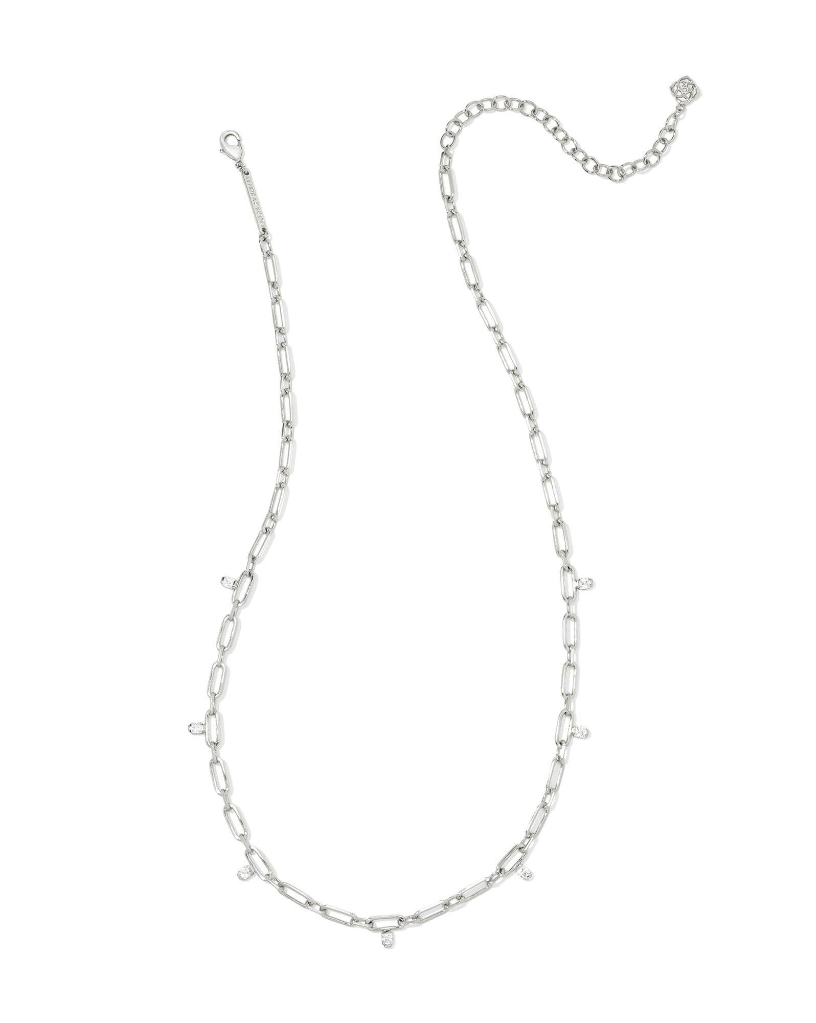 Cecelia Silver Crystal Chain Necklace in White CZ
