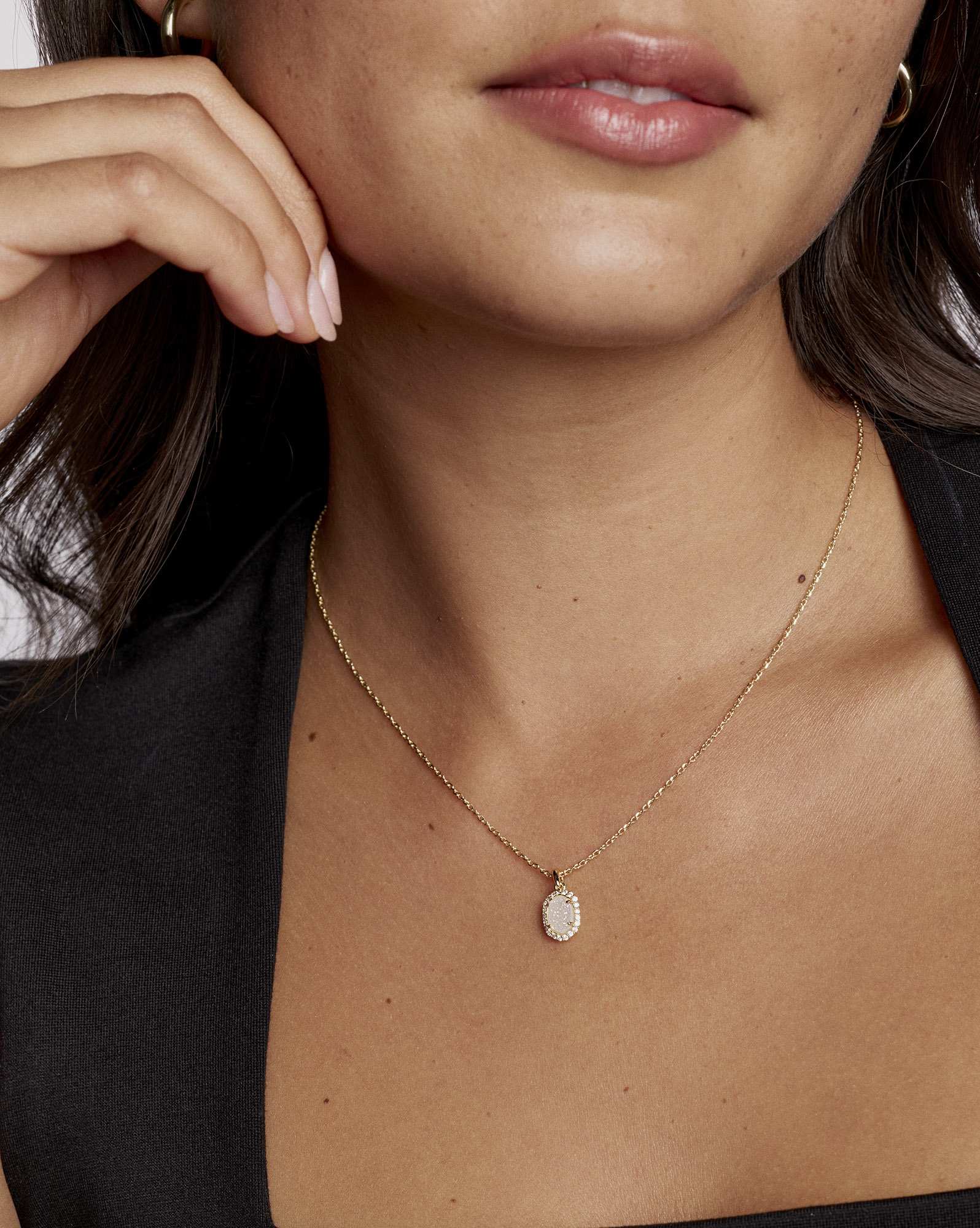 Daphne Gold Crystal Frame Short Pendant Necklace 