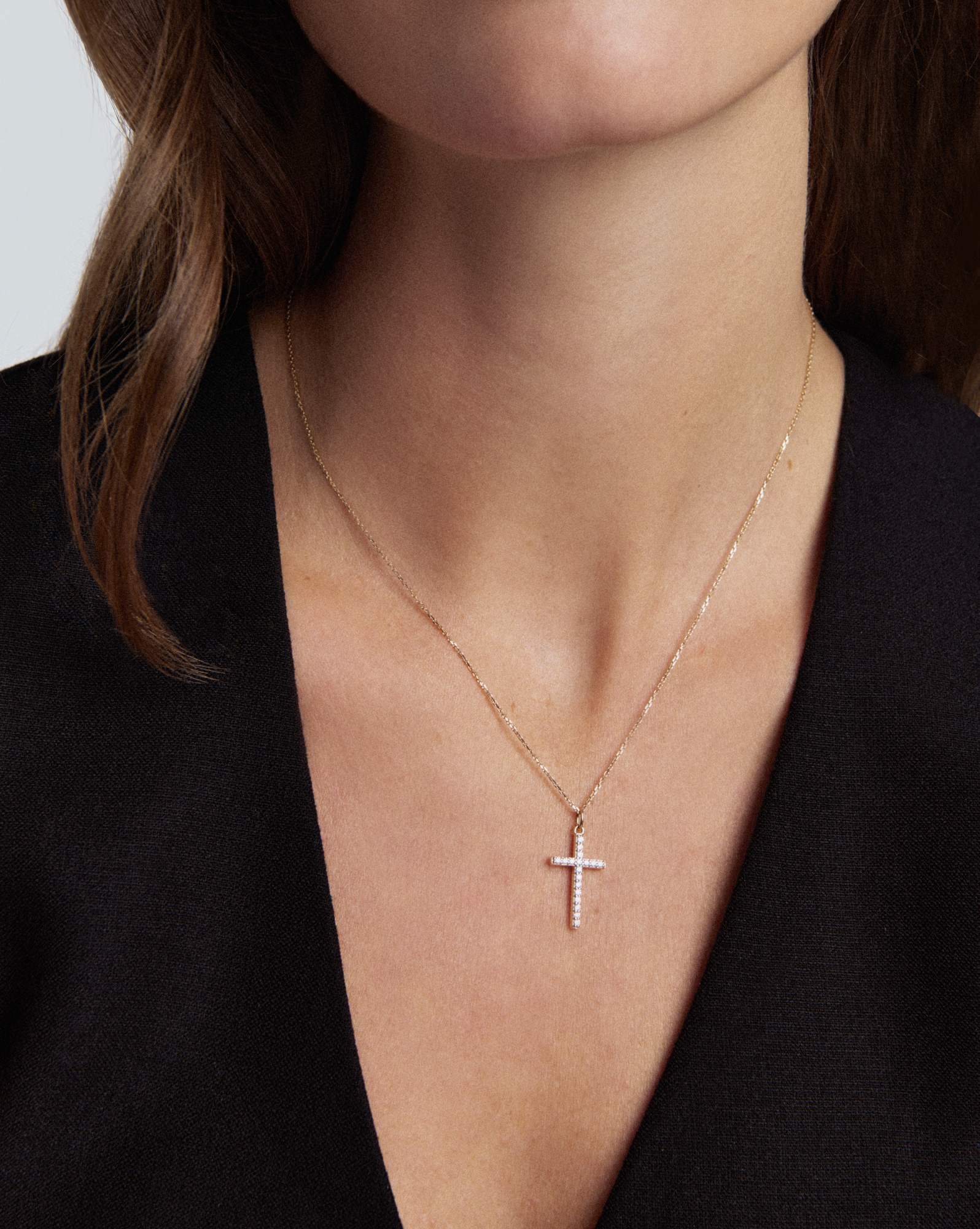 0.23 ct Lab Grown Diamond Cross Pendant Necklace in 14k Yellow Gold