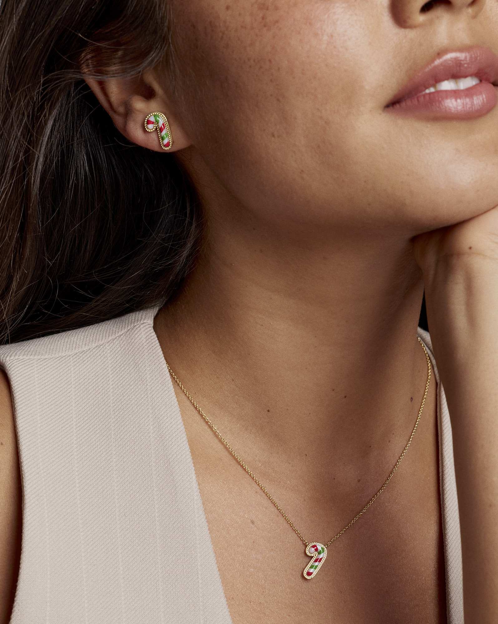 Candy Cane Gold Short Pendant Necklace 