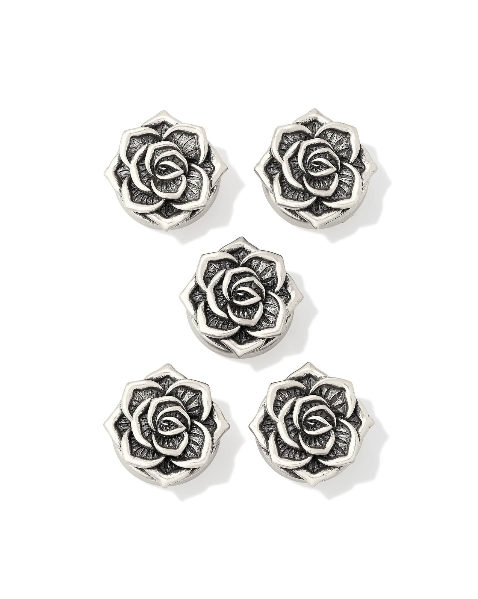 Ansel Rose Vintage Silver Button Cover Set of 5