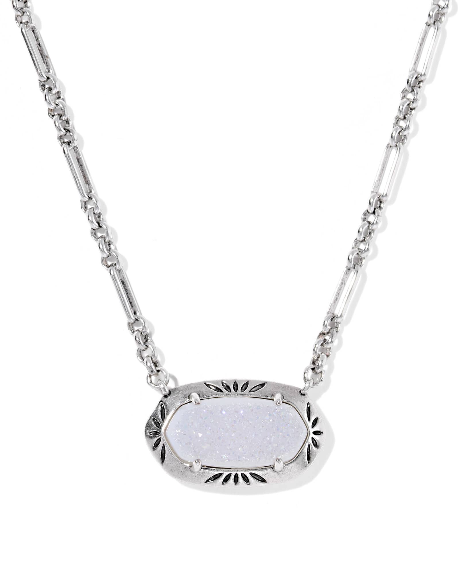 Elisa Vintage Silver Etch Frame Short Pendant Necklace