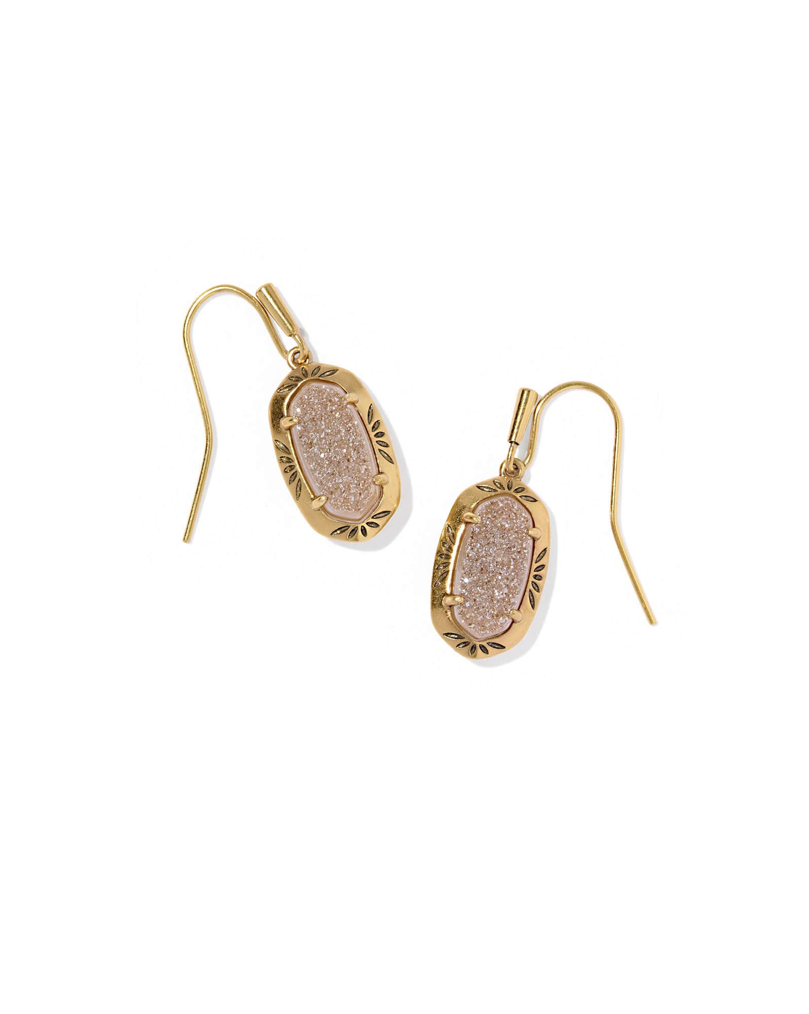 Lee Vintage Gold Etch Frame Drop Earrings 