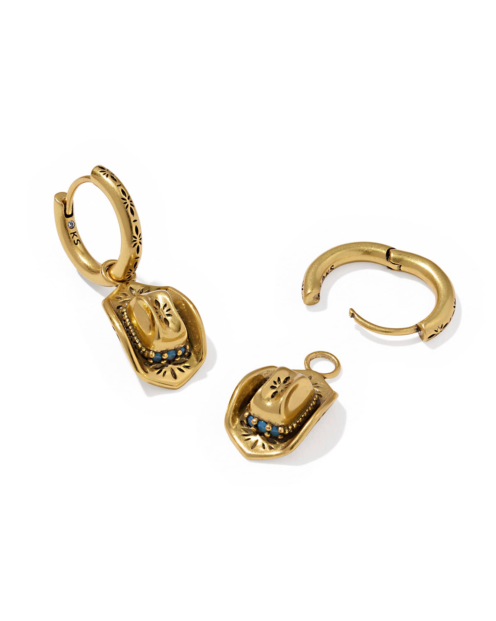 Tiny Cowboy Hat Vintage Gold Huggie Earrings