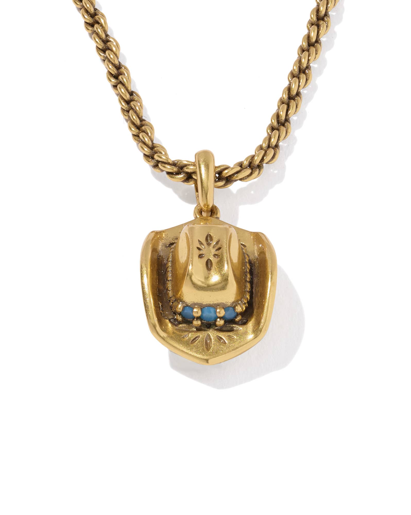 Tiny Cowboy Hat Vintage Gold Short Pendant Necklace 