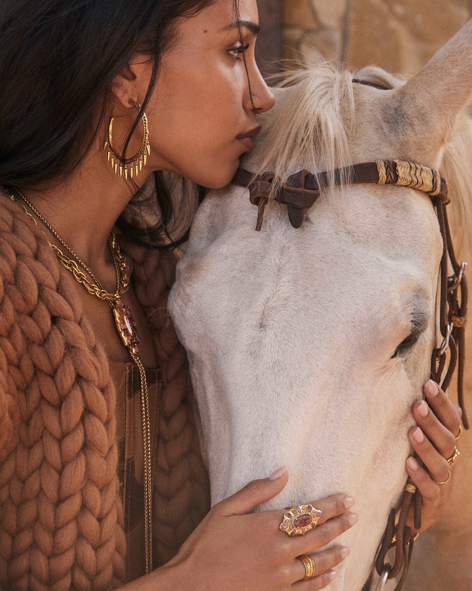 Keziah Vintage Gold Statement Fringe Hoop Earrings