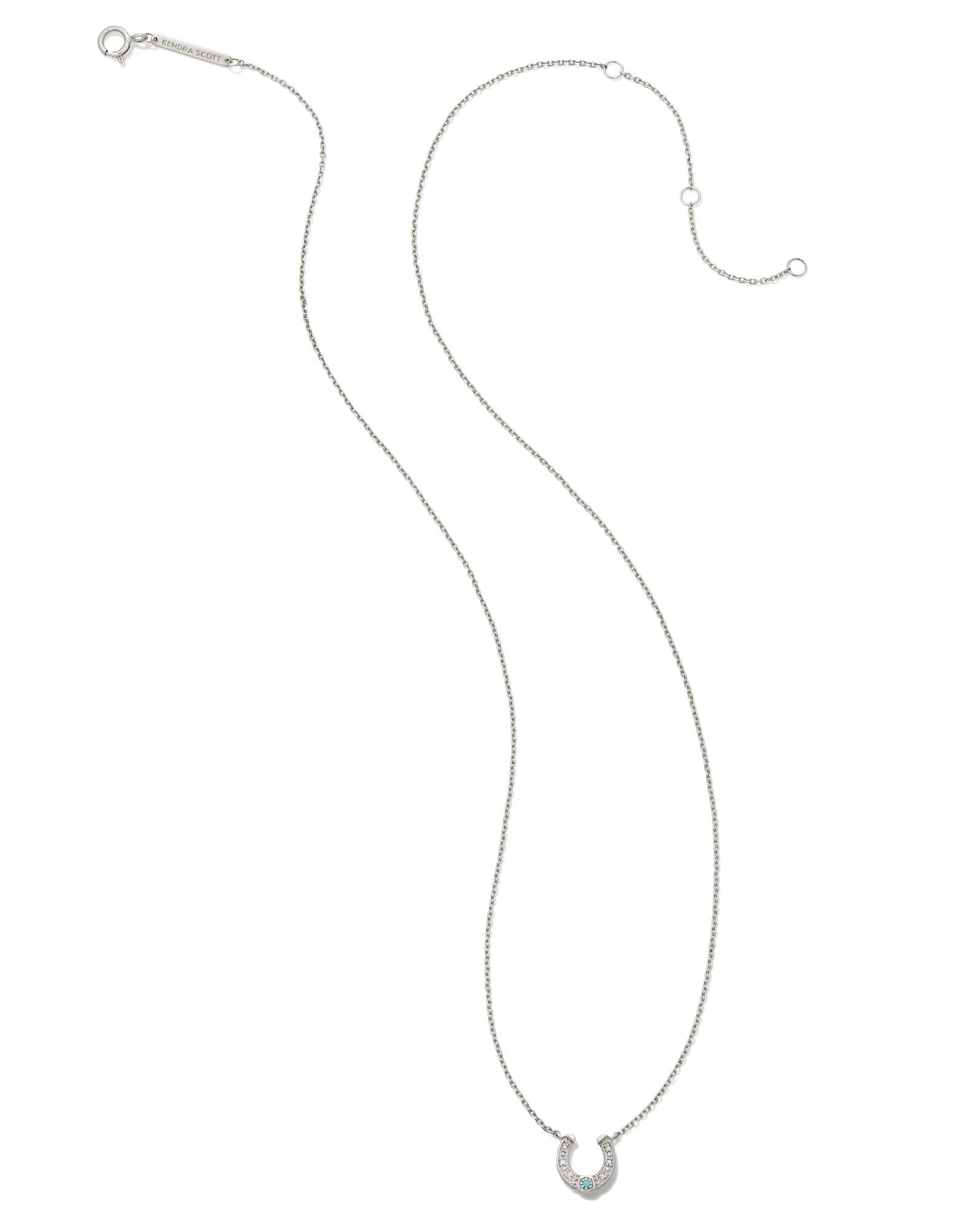 Noble 14k White Gold Horseshoe Short Pendant Necklace in Turquoise