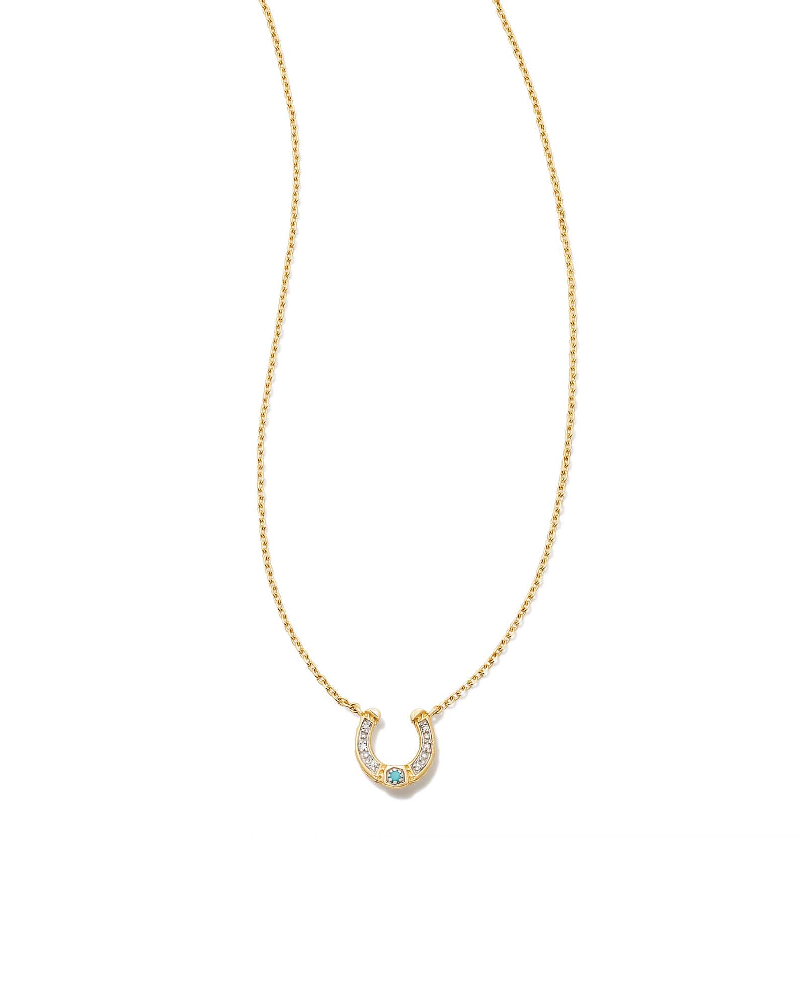 Noble 14k Yellow Gold Horseshoe Short Pendant Necklace in Turquoise