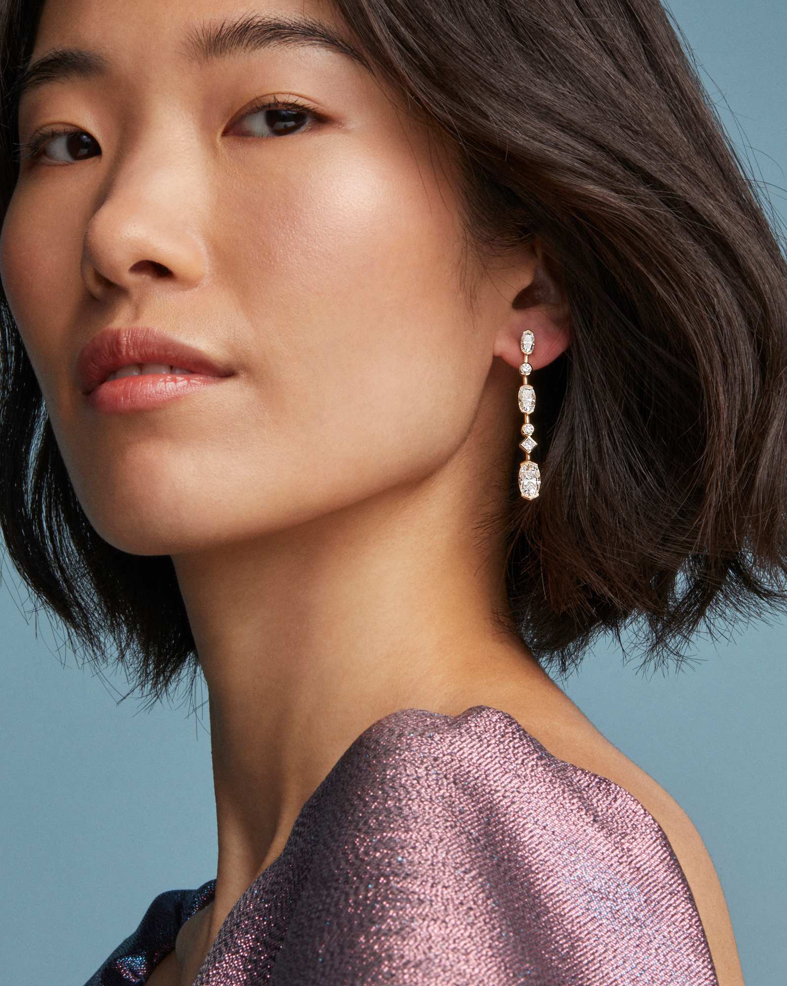 7.61 ct Lab Grown White Diamond Custom Elisa Linear 14k Yellow Gold Earrings