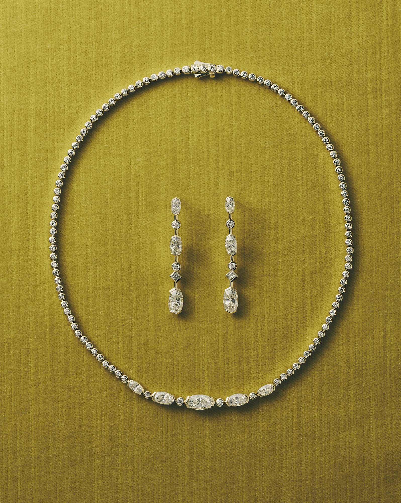 7.61 ct Lab Grown White Diamond Custom Elisa Linear 14k Yellow Gold Earrings