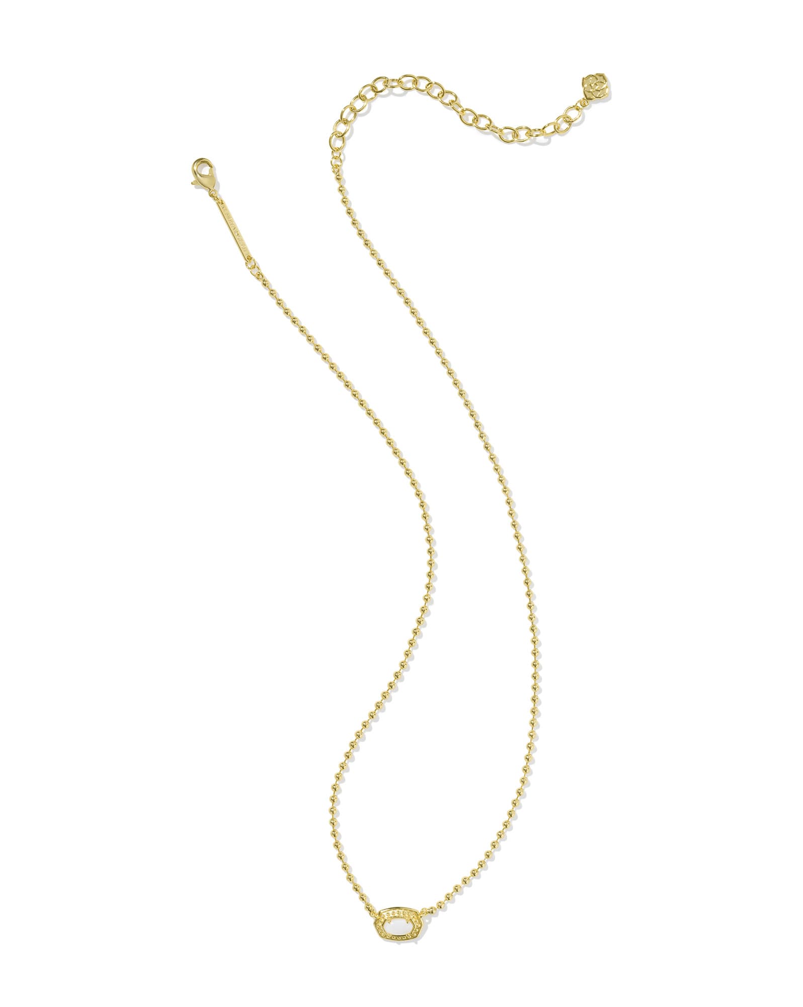 Emilie Gold Beaded Frame Short Pendant Necklace in White Mother-of-Pearl