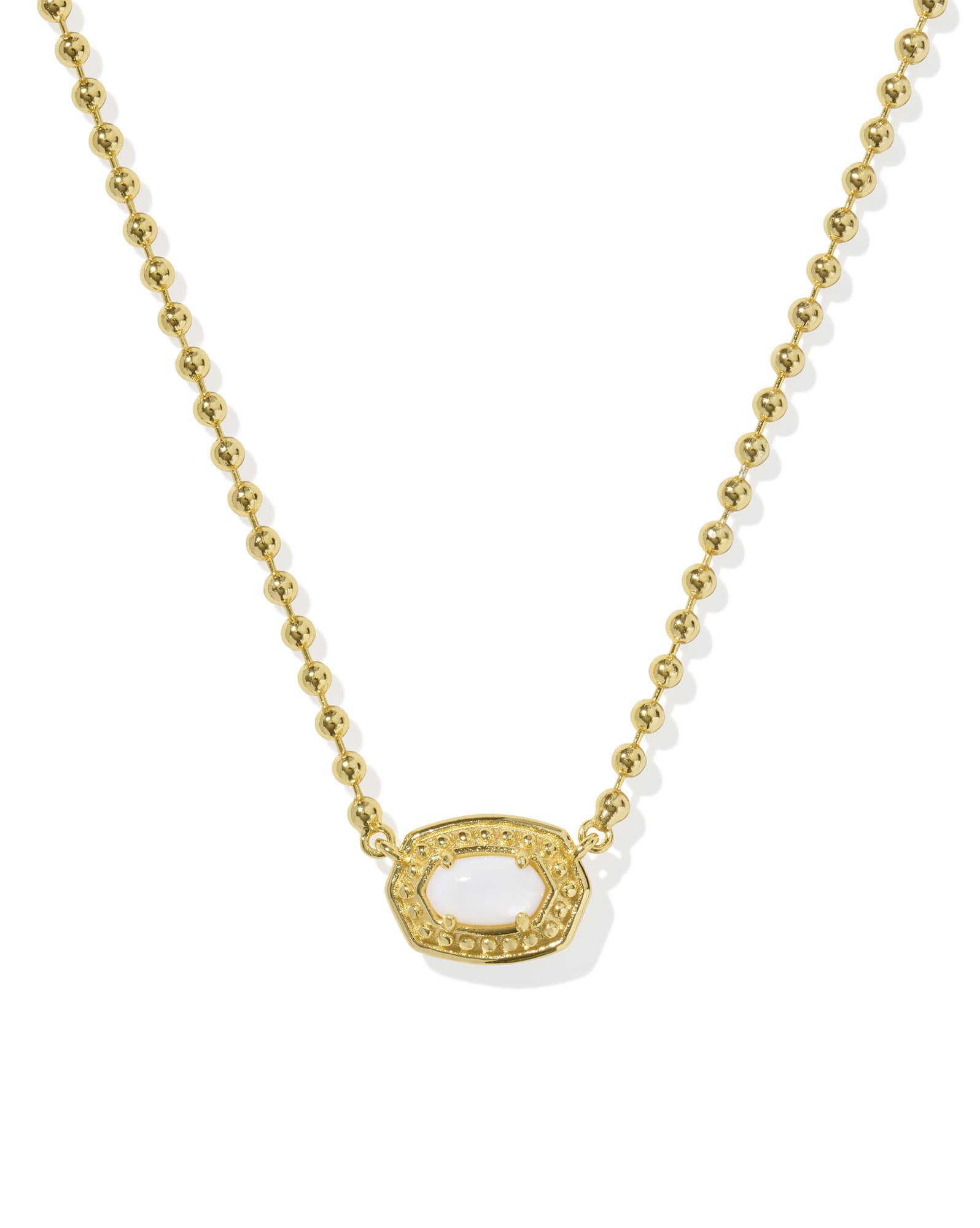 Emilie Gold Beaded Frame Short Pendant Necklace in White Mother-of-Pearl