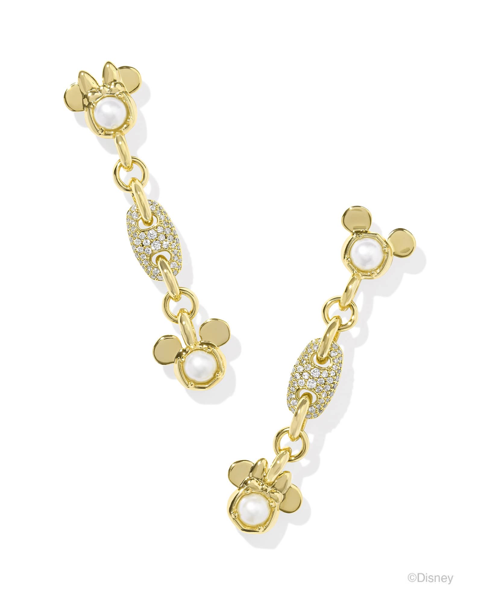 Disney | Kendra Scott Gold Mickey Mouse and Minnie Mouse Crystal Linear Earrings in White Mix