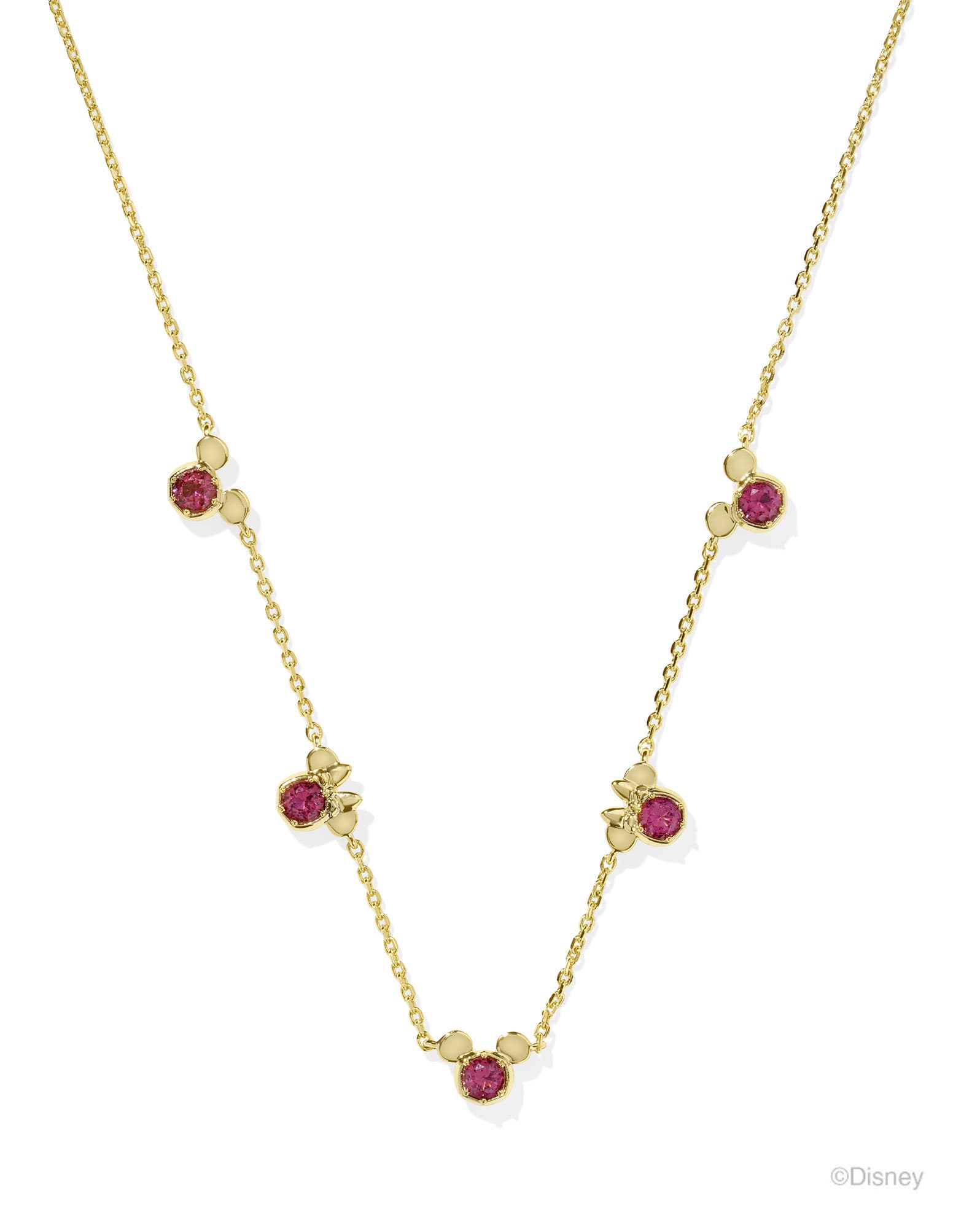 Disney | Kendra Scott Gold Mickey Mouse and Minnie Mouse Strand Necklace in Pink Crystal