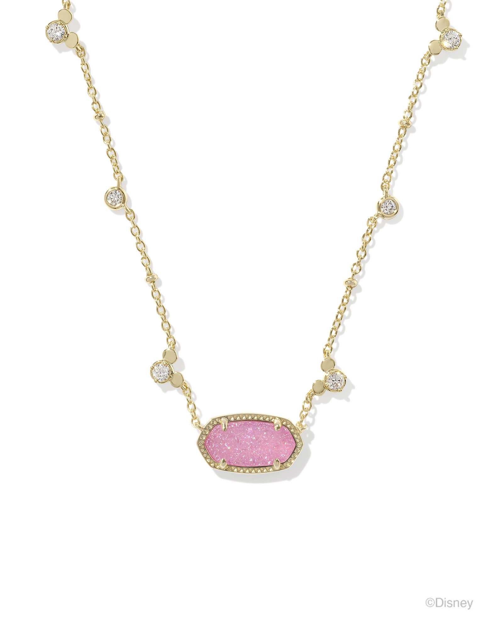 Disney | Kendra Scott Gold Mickey Mouse Elisa Short Pendant Necklace in Hot Pink Drusy