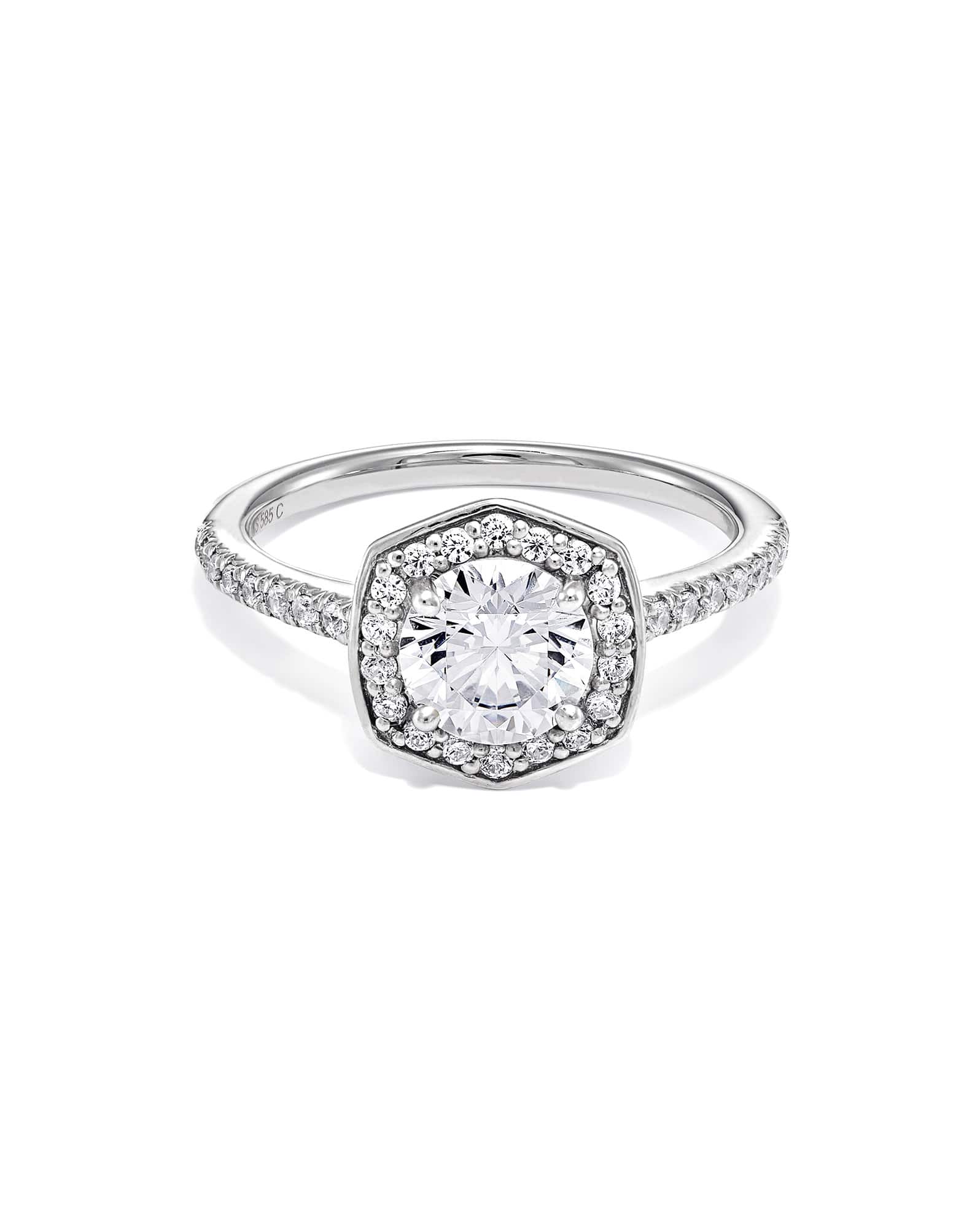 1 ct Lab Grown White Diamond Round Iconic Halo Statement Ring in 14k White Gold