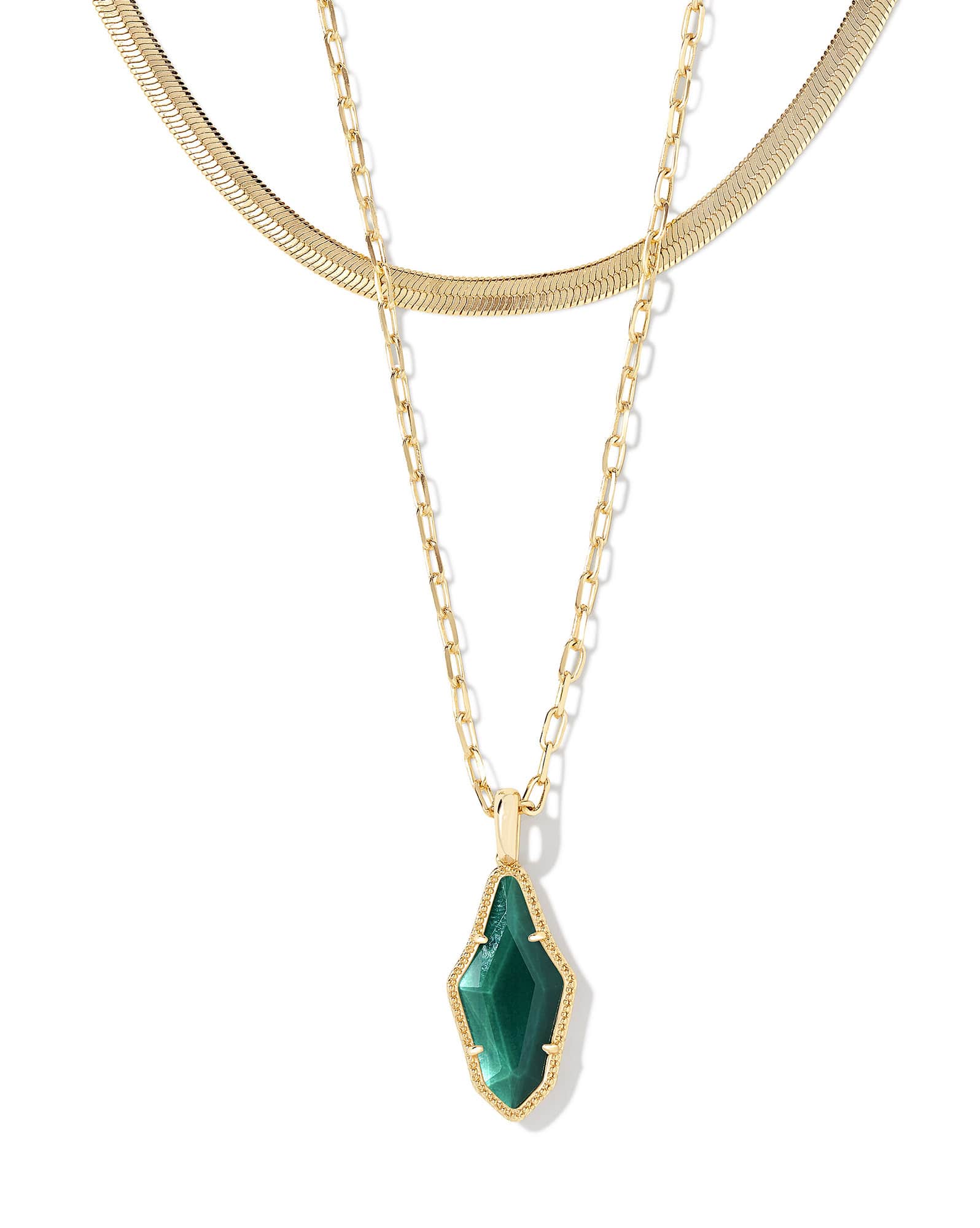 Evelyn Gold Multi Strand Necklace in Dark Green Mother-of-Pearl