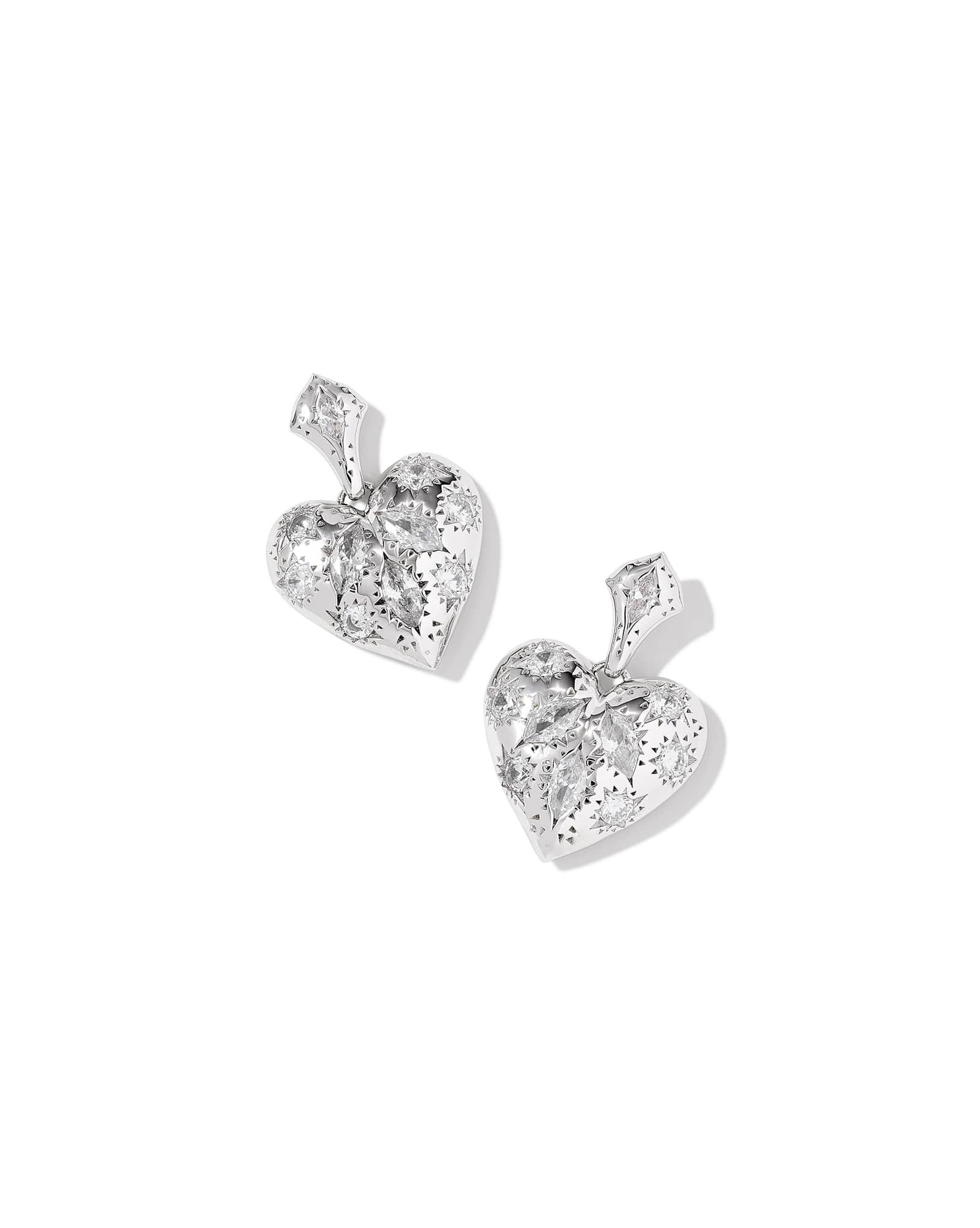 Holland Silver Heart Drop Earrings in White CZ
