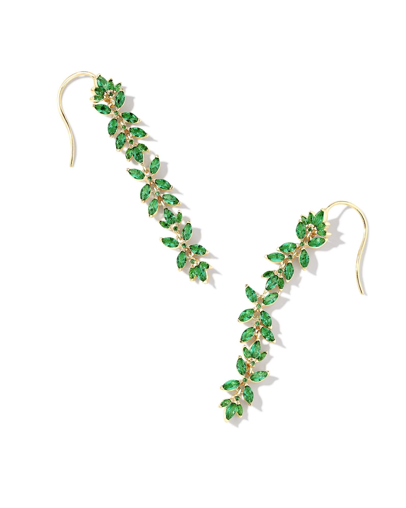 Rosalie Gold Linear Earrings in Green Crystal