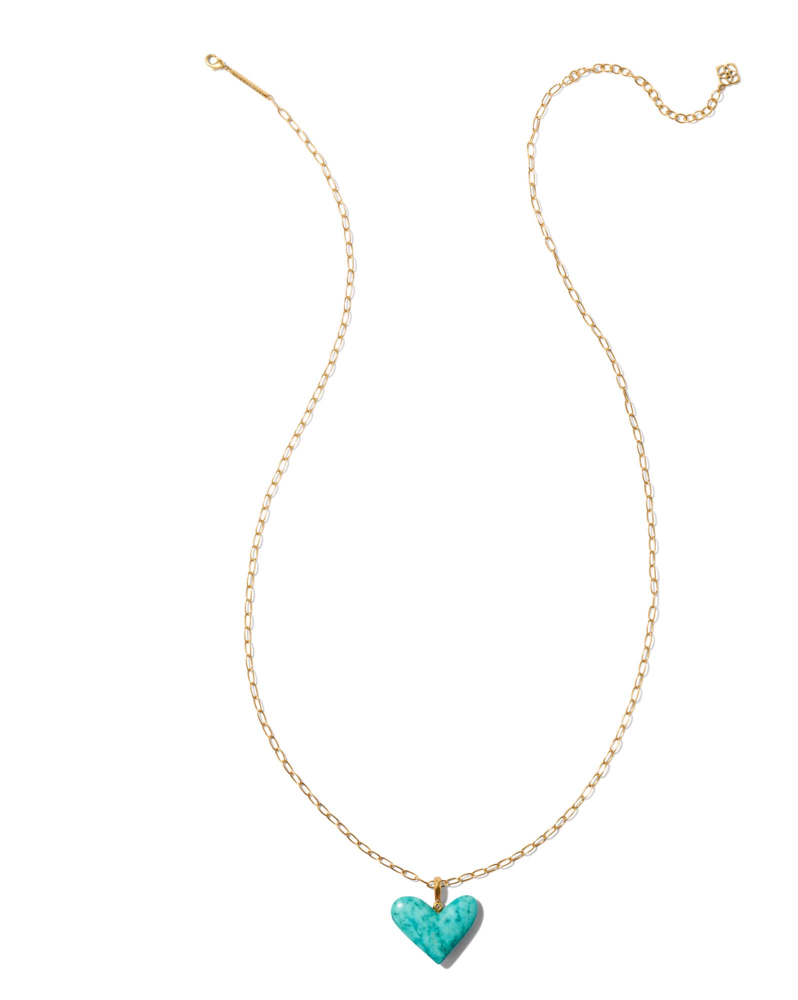 Poppy Vintage Gold Small Long Pendant Necklace in Variegated Turquoise Magnesite