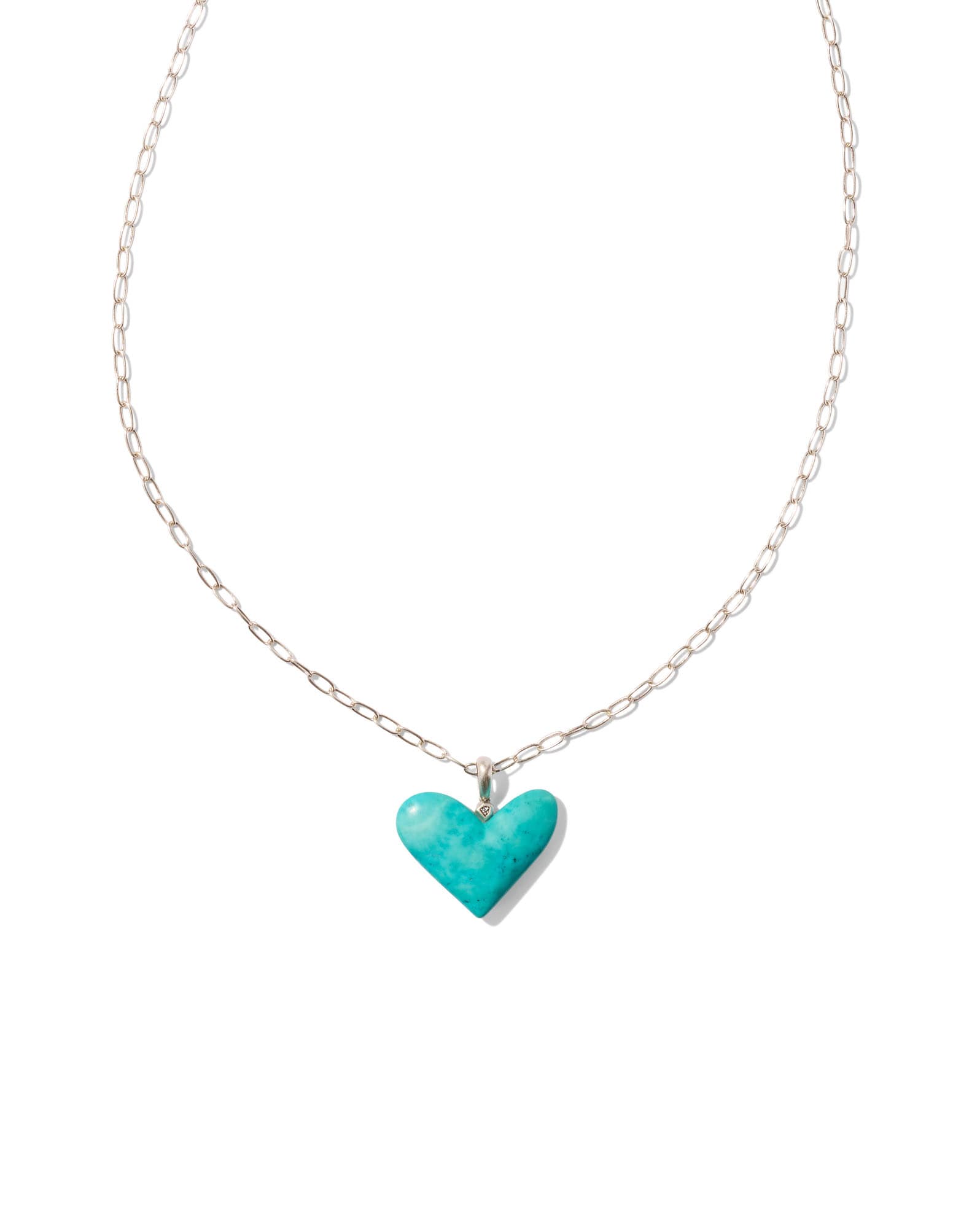 Poppy Vintage Silver Small Long Pendant Necklace in Variegated Turquoise Magnesite