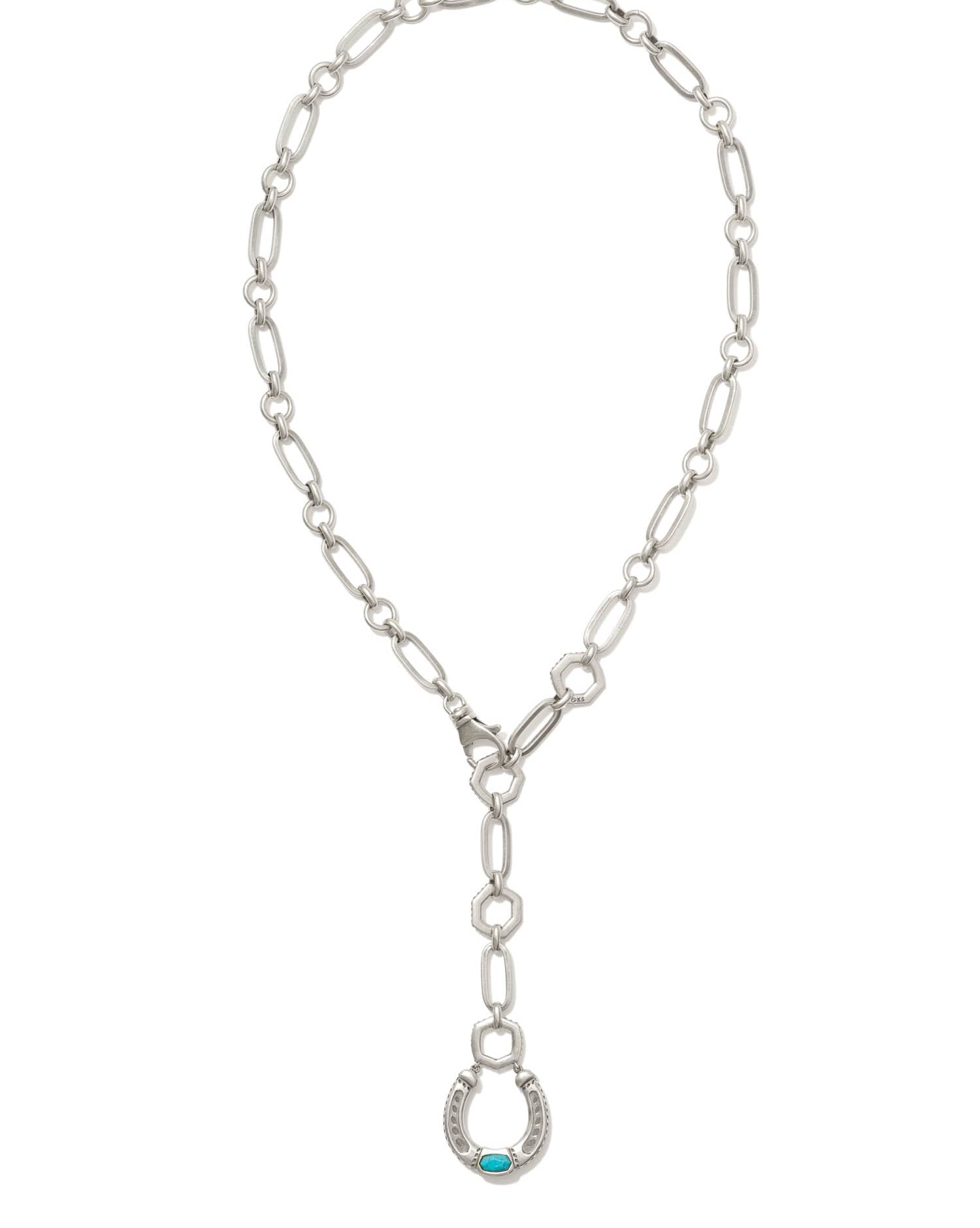 Noble Vintage Silver Horseshoe Y Necklace in Variegated Dark Teal Magnesite