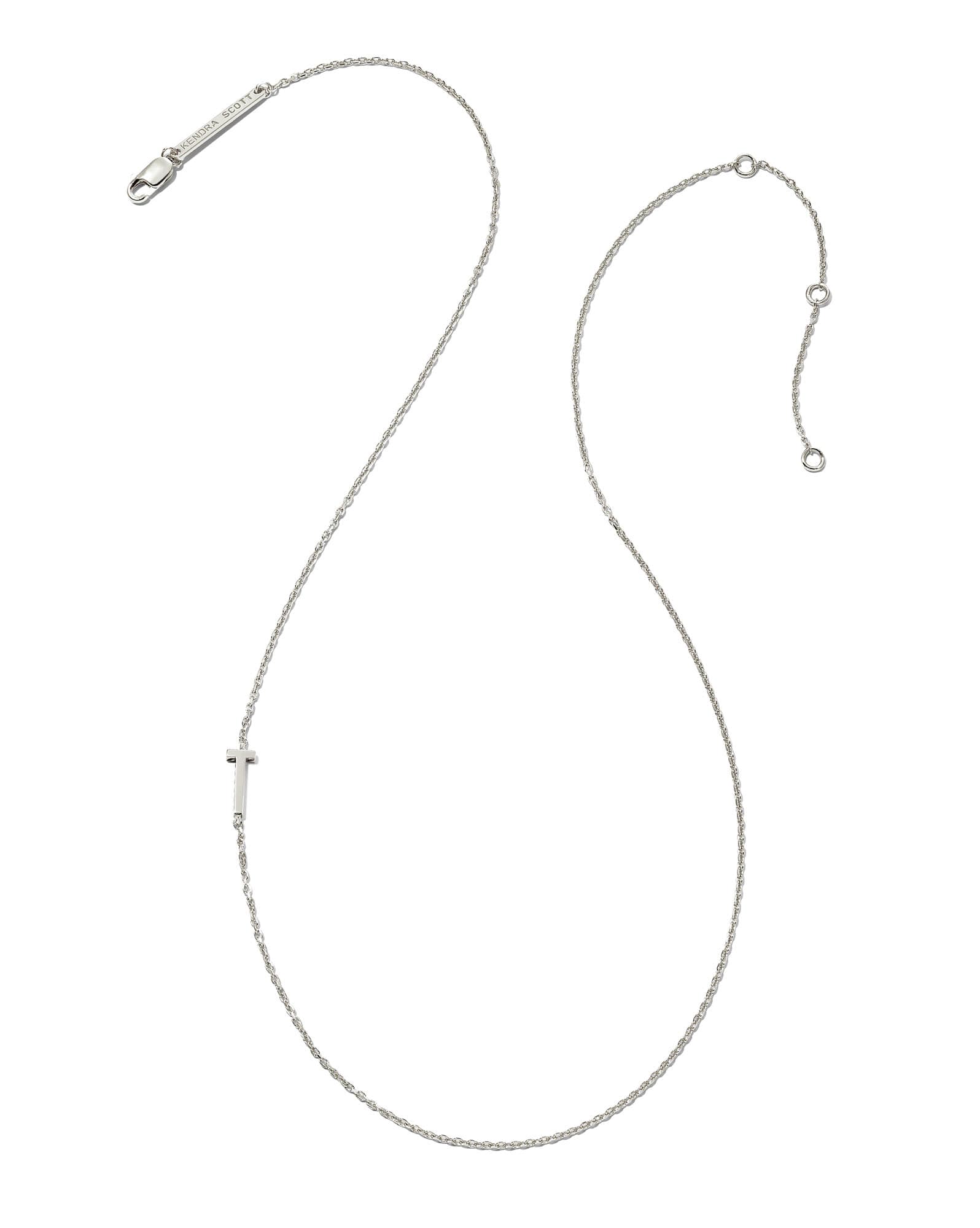 Letter T Inline Initial Necklace in Sterling Silver