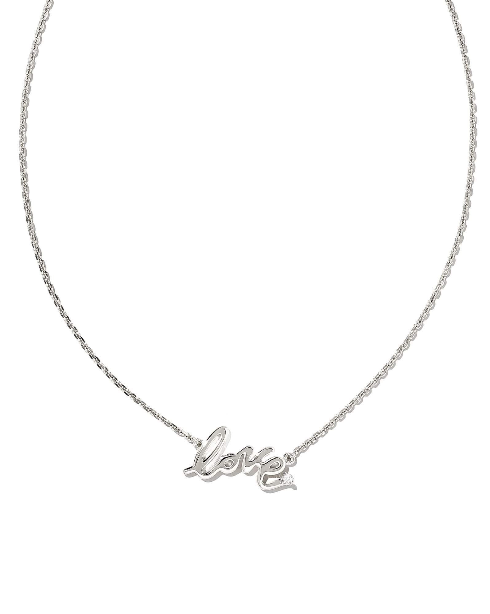 Love Script Sterling Silver Pendant Necklace in White Sapphire