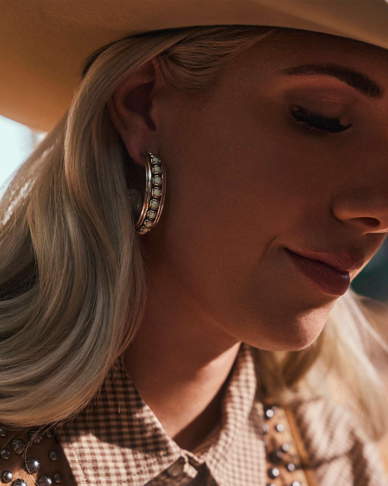 Ida Vintage Silver Hoop Earrings in Sea Green Chrysocolla