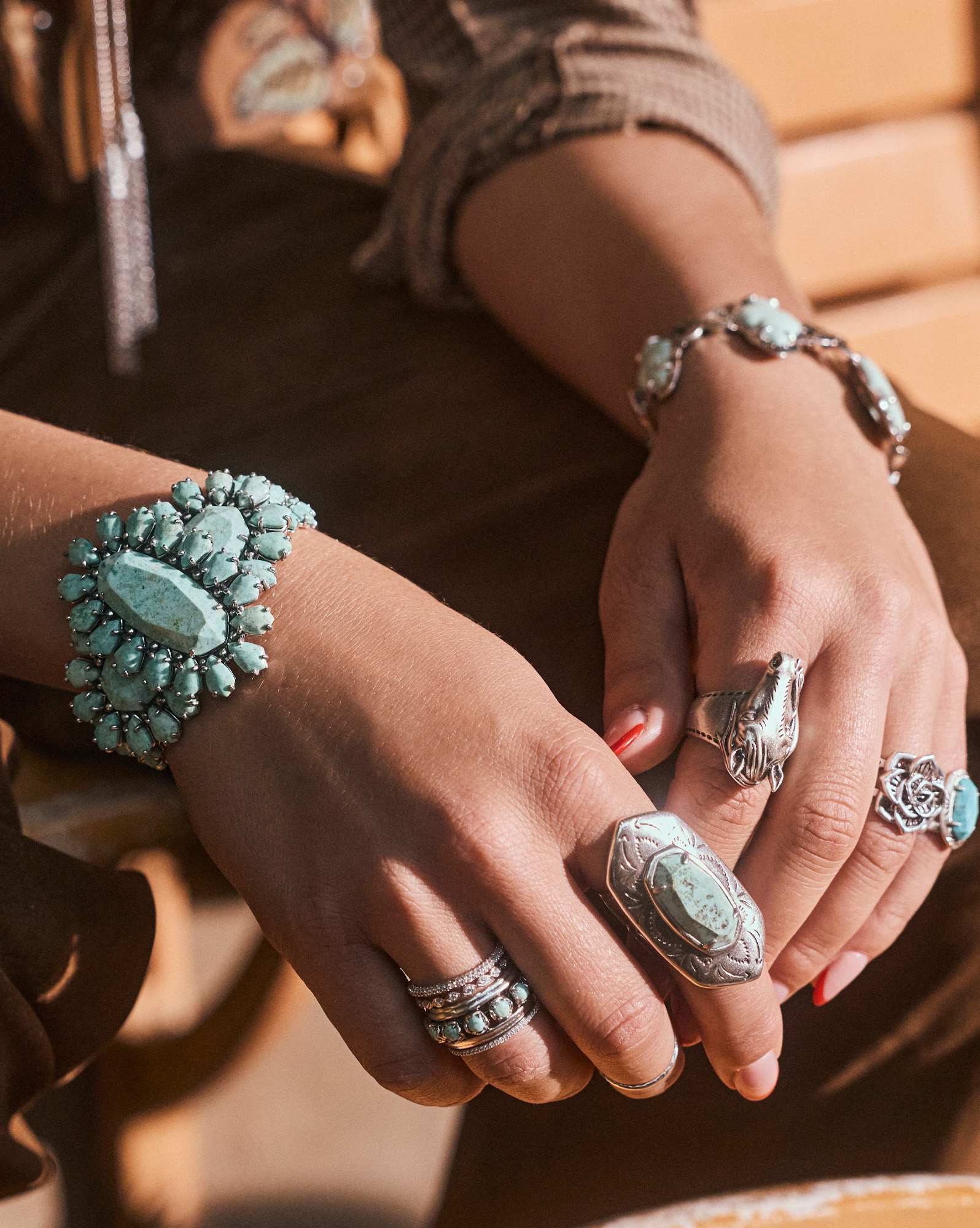 Keziah Vintage Silver Cocktail Ring in Sea Green Chrysocolla