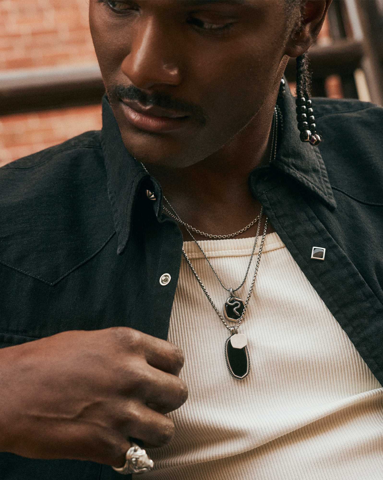 Etch Frame Oxidized Sterling Silver Stone Charm 