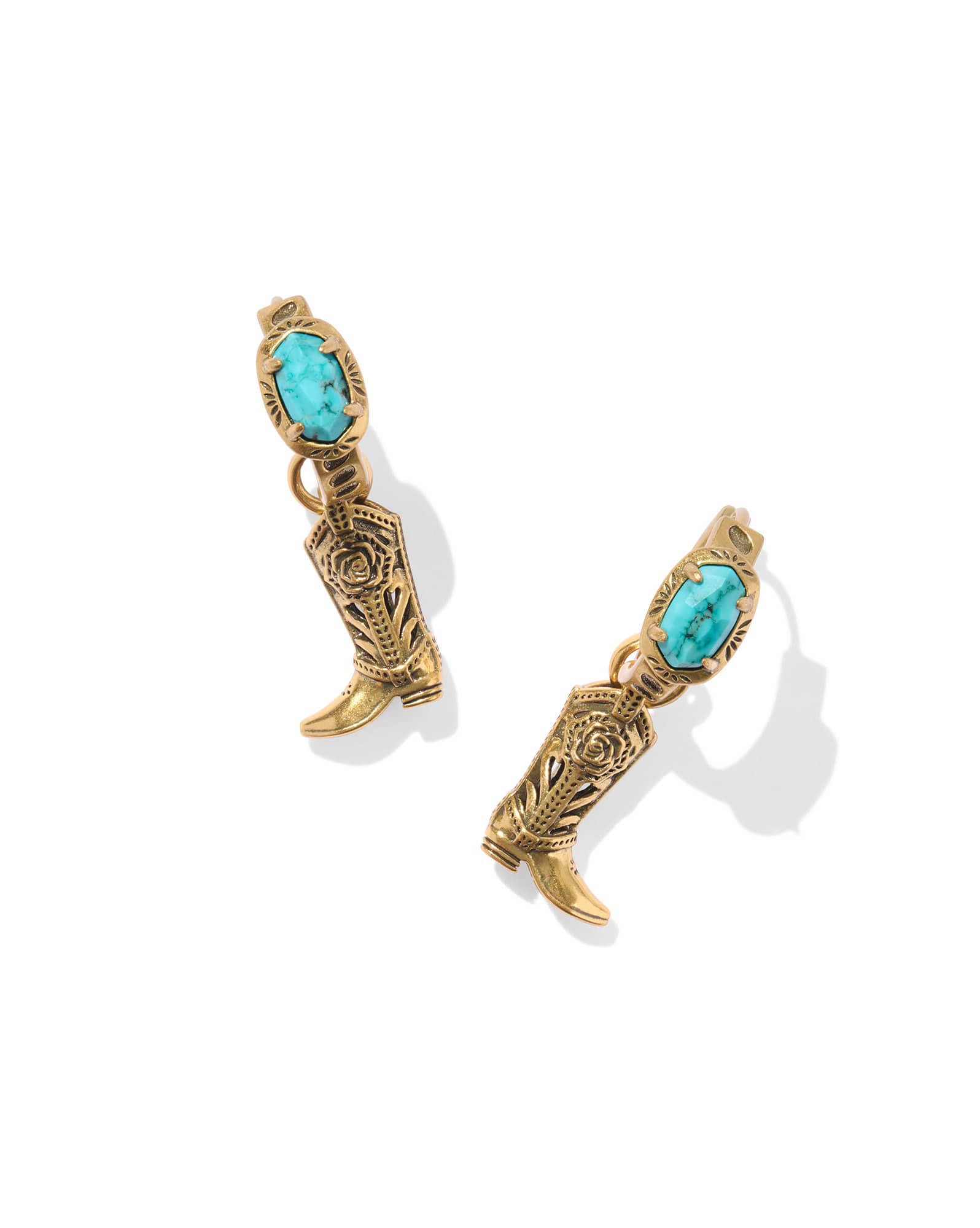 Beau Vintage Gold Boot Huggie Earrings in Variegated Turquoise Magnesite