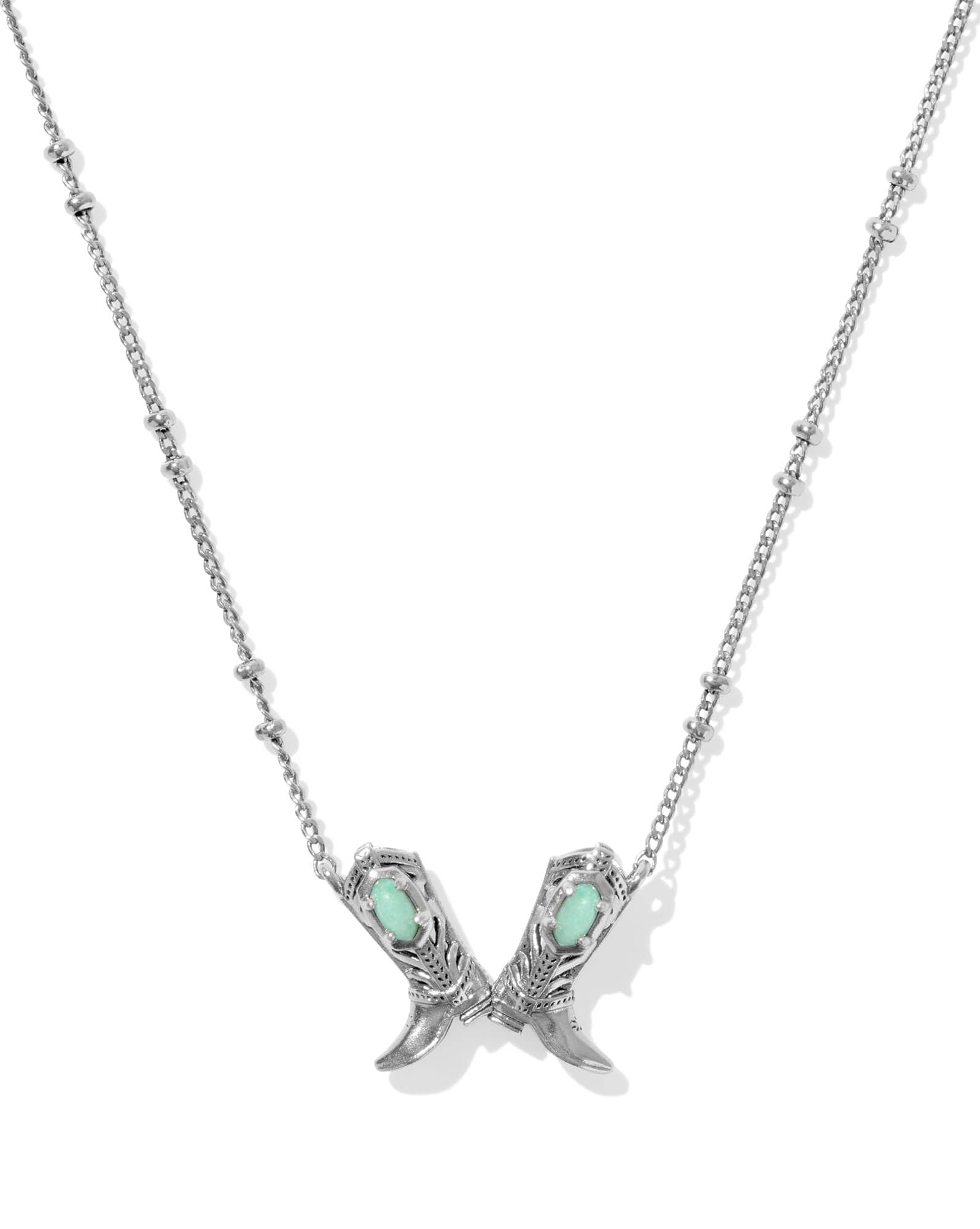Beau Vintage Silver Boot Short Pendant Necklace in Sea Green Chrysocolla