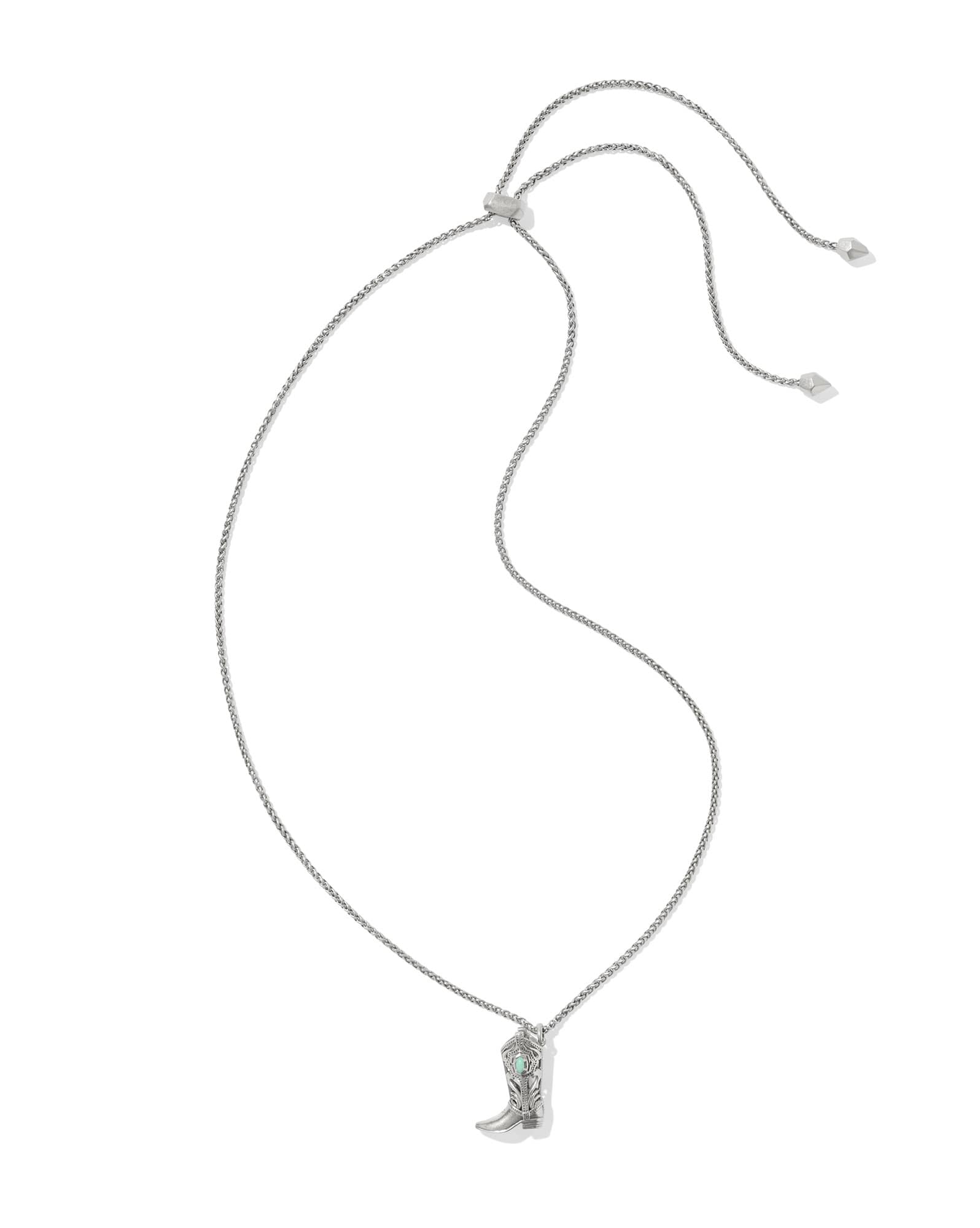 Beau Boot Vintage Silver Small Long Pendant Necklace in Sea Green Chrysocolla