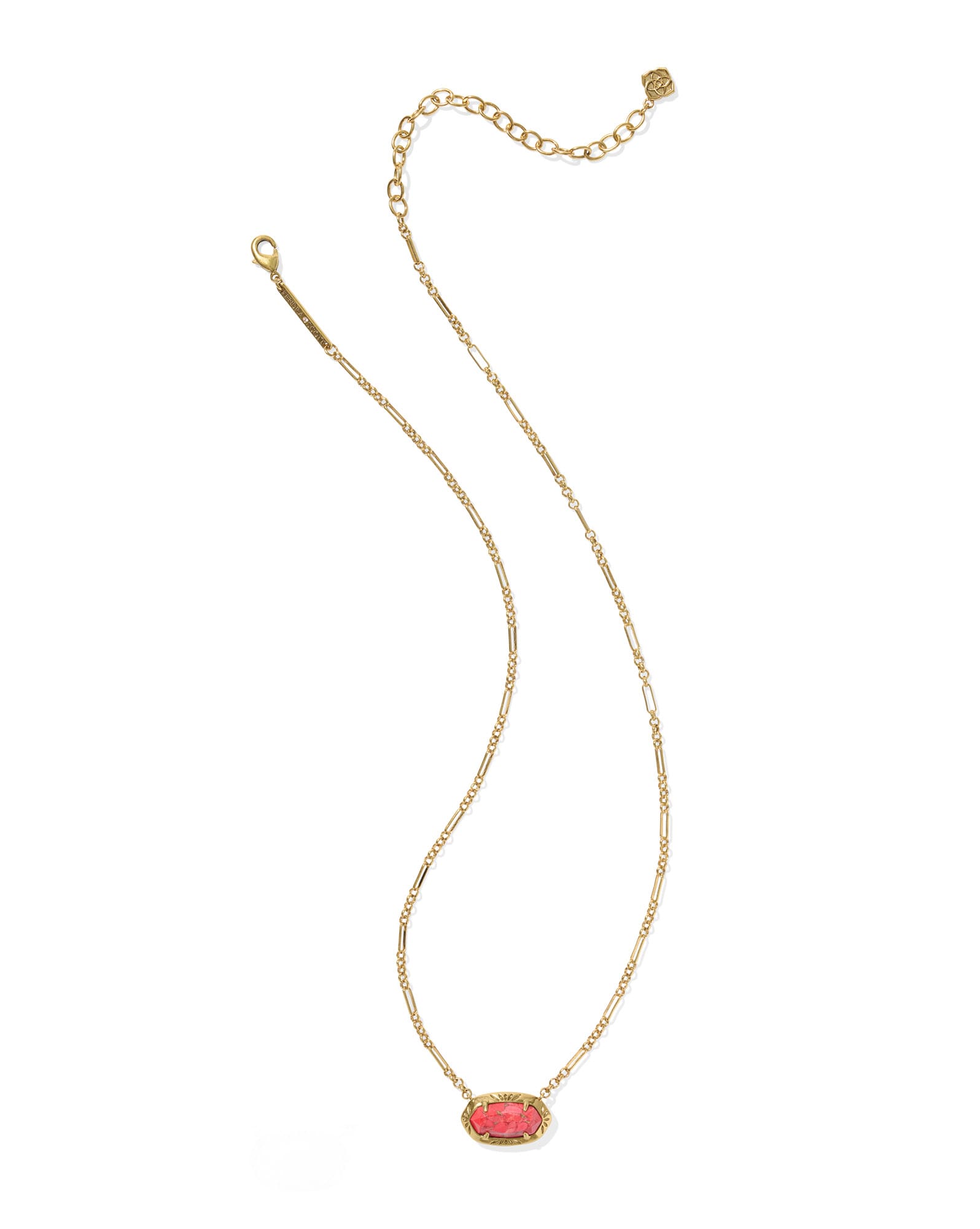 Elisa Vintage Gold Etch Frame Short Pendant Necklace in Bronze Veined Red Magnesite