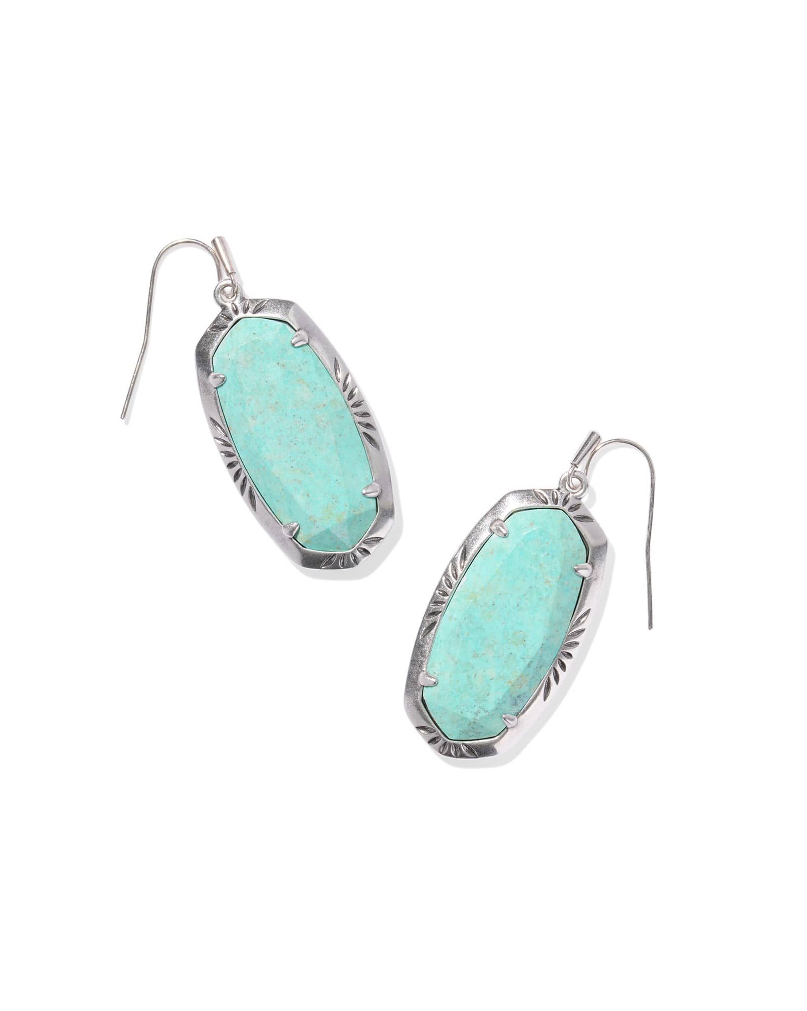 Elle Vintage Silver Etch Frame Drop Earrings in Sea Green Chrysocolla
